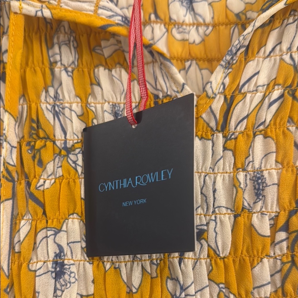 Cynthia Rowley Yellow Gray Ruffled Sleeveless Blouse - Picture 3 of 4